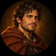 A young settler with dark curls and a russet cloak