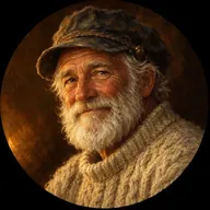 An old fisherman with a white beard and a cap