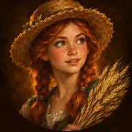 A freckled farmer in a straw hat holding wheat