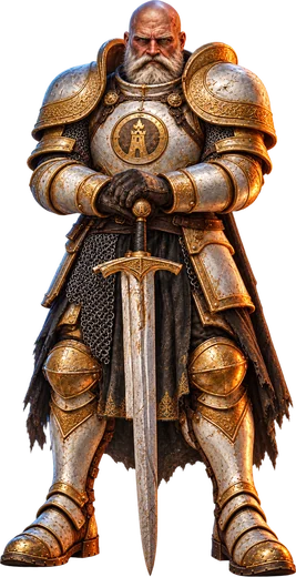 The Lord Commander, leaning on his sword