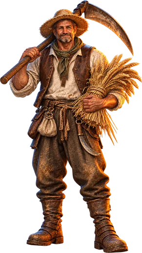 The Farmer, with a scythe and a sheaf of wheat