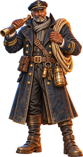 The Harbour Master, with a spyglass and rope