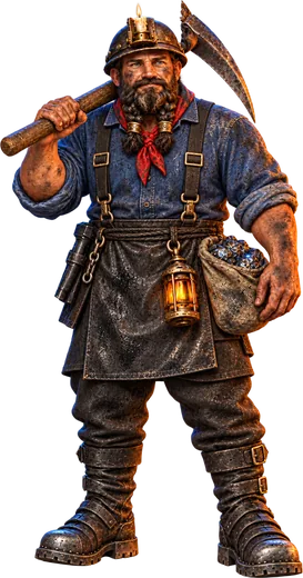 The Miner, with a pickaxe and a lantern