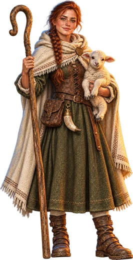 The Shepherdess, holding a lamb