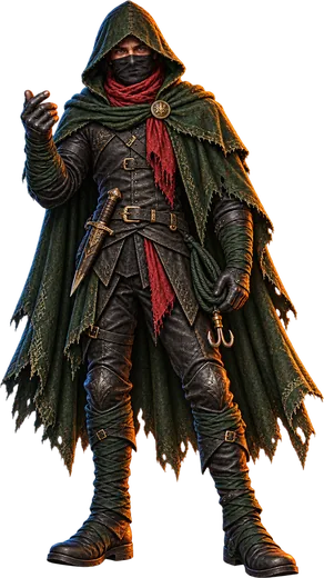 The Hooded Thief, flipping a gold coin